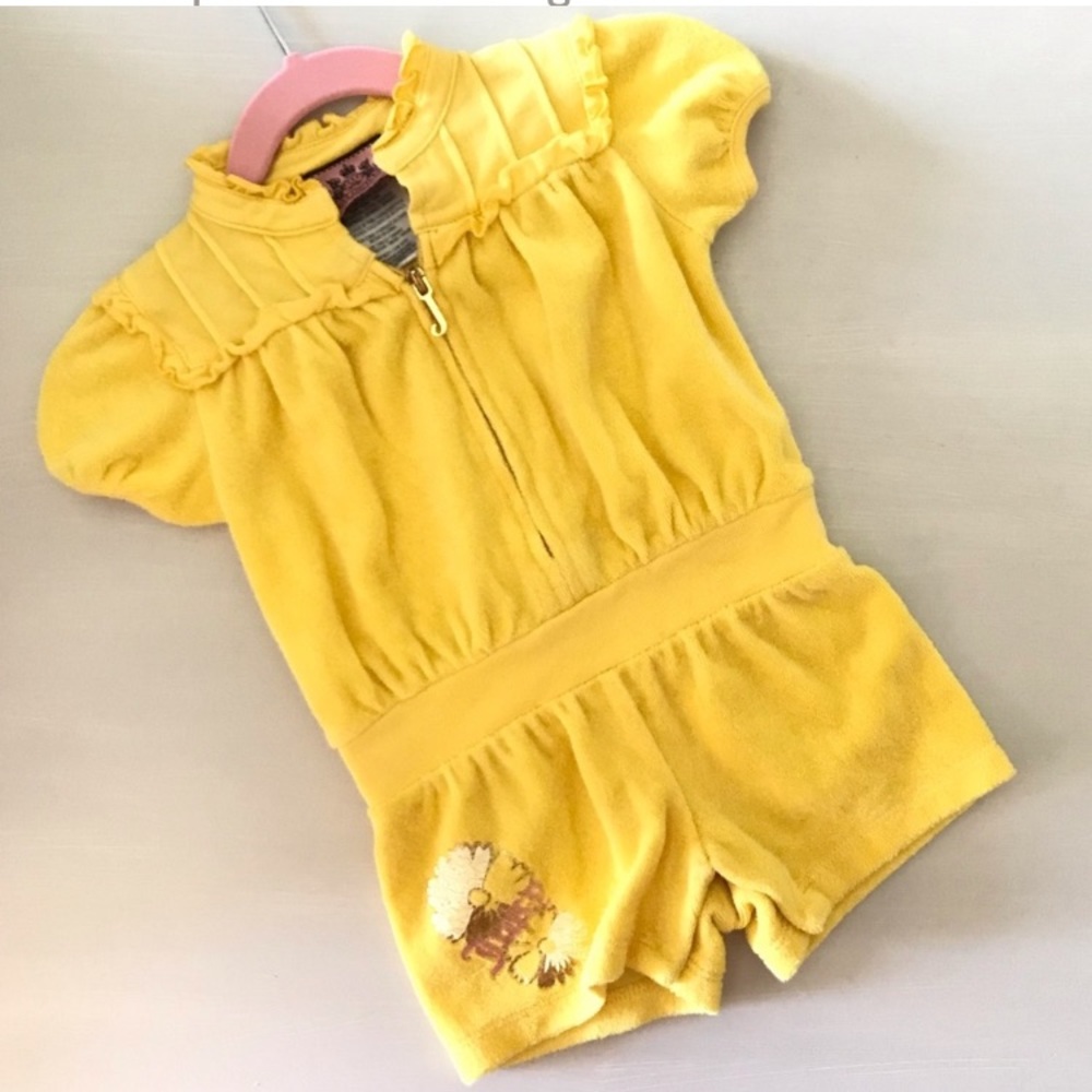 Juicy Couture Soft Yellow Embroidered Terry Baby Romper